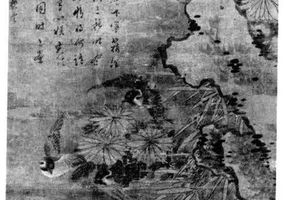 菊石戏雀图