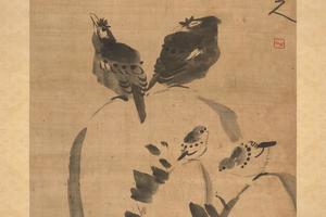 湖石聚禽图立轴