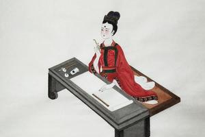 手绘国画《上官婉儿制诰图》