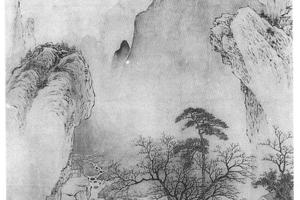 仿唐寅秋林书屋图