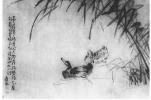 芦塘双鸭图