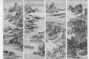 溪山无尽·湖庄读易·芦汀夜月·溪山烟雨图(四幅)