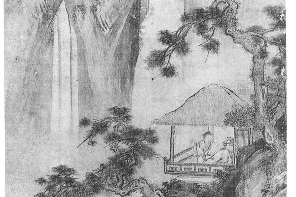 山楼观瀑图轴