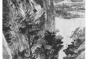 溪桥听泉图轴