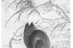 黑白双猫图轴