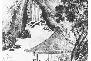 水阁观梅图轴