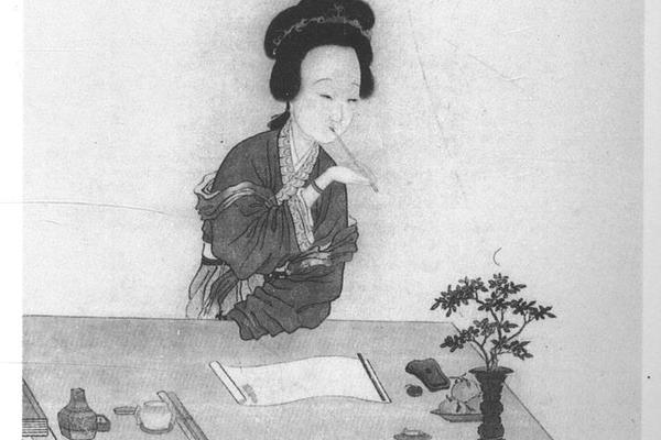 吮笔敲诗图