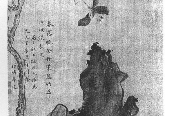 海棠鹦鹉图轴