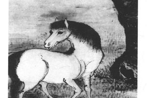 指画槐荫骏马图轴