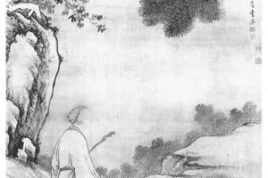 松下策杖图轴