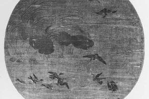 莲池浴凫图团扇