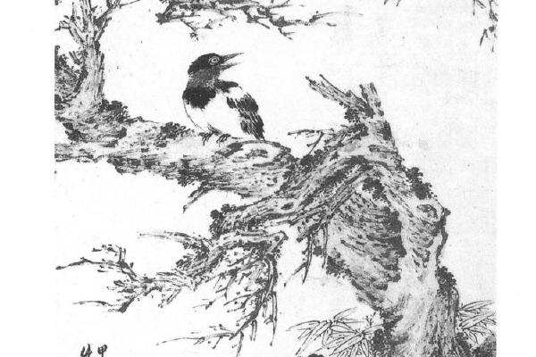 竹树喜鹊图