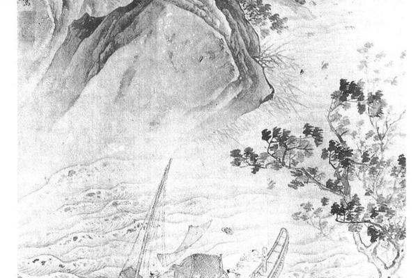 孤舟击浪图轴