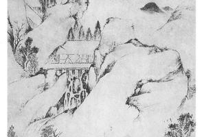 水阁听泉图轴