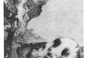 寒花双猫图轴