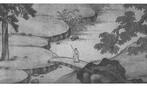 秋林策杖图