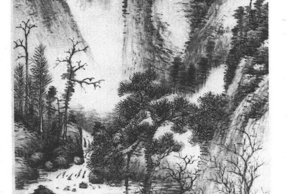 溪山松屋图轴