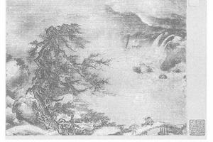 风雨山水图册页