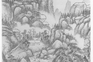 水阁听泉图