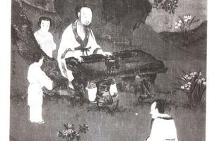 梅石抚琴图