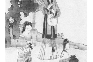 闲步赏莲图