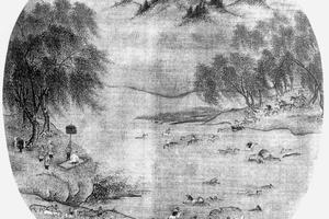 柳塘牧马图