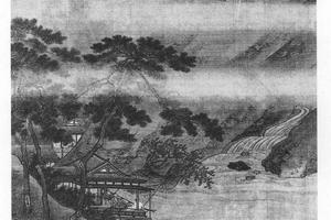 临溪水阁图