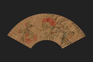 桃花小雀扇面