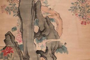 红薇双鸡图轴