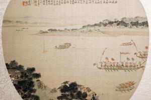 龙舟竞渡扇面
