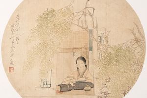 仕女执扇册页