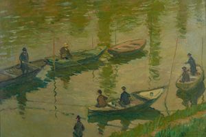 Angler auf der Seine bei Poissy Fischer an der Seine bei Poissy