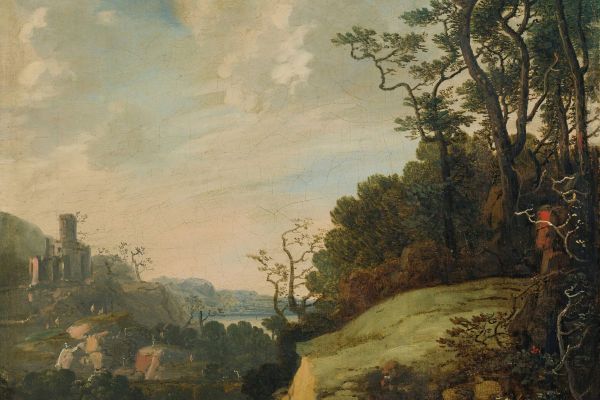 Hilly Landscape With Figures By A River