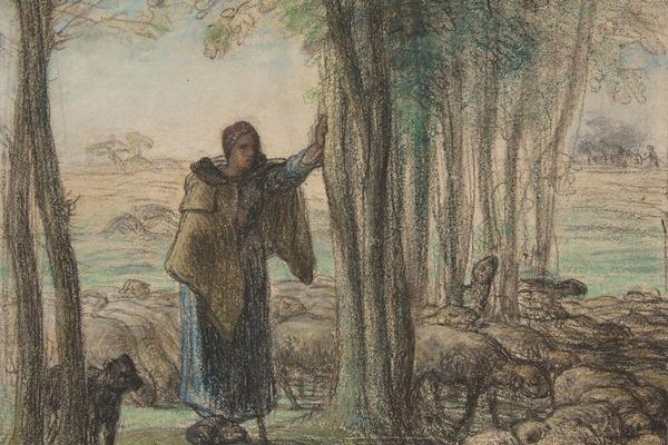 A Shepherdess and Her Flock in the Shade of Trees