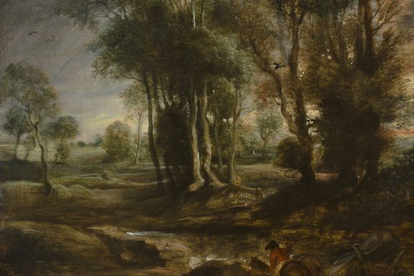 Evening Landscape with Timber Wagon