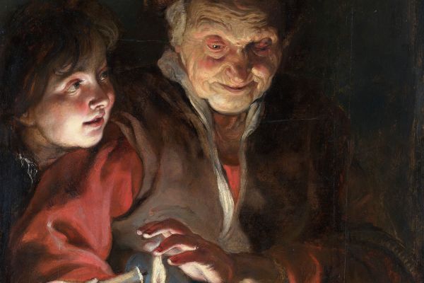 Old Woman and Boy with Candles 