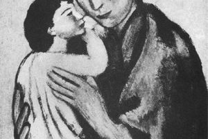 Femme accroupie et enfant