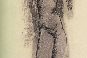 Femme nue sur pierre carr