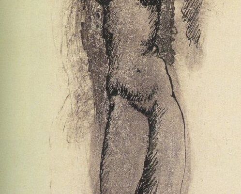 Femme nue sur pierre carr