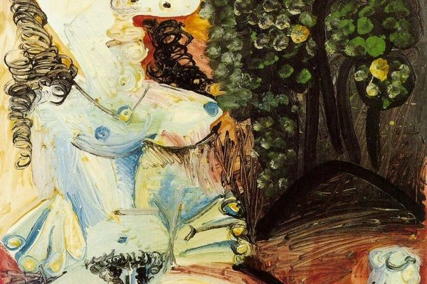 Femme nue  l'oiseau et joueur de fle