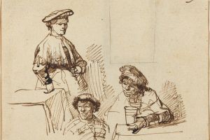 Sketches from a Tavern - Woman Standing and Two Men Seated