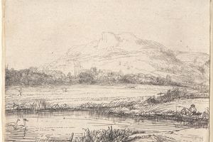 Canal with an Angler and Two Swans 