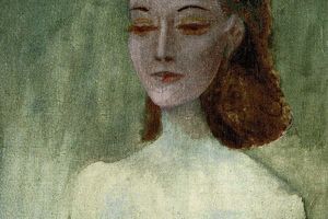 Femme et cage  oiseaux pr de la fenre