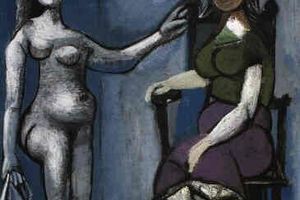 Nu assis sur bleu