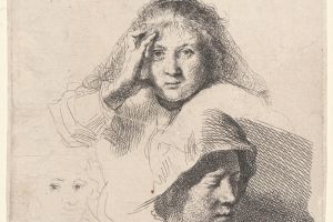 Three Heads of Women, One Lightly Etched 