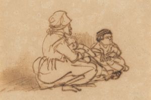 Woman Seated on the Ground with Two Children 