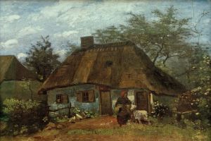 Cottage and Woman with Goat