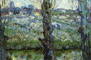 Orchard in Bloom with Poplars 1889 van Gogh