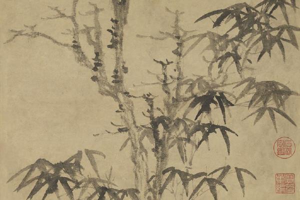 竹树野石图