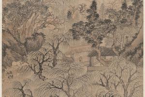 沈石田【沈周】 沈周山水 中国掛軸 絹本 山水画 風景画 茶掛 書画 絵画